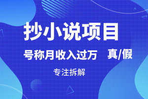 抄小说项目，号称月入过万，到底是否真实，能不能做，详细拆解