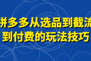 拼多多从选品到截流到付费的玩法技巧，助你掌握截流自然流量，高投产，强付费快速启动
