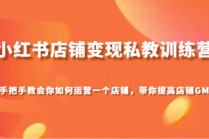 小红书店铺变现私教训练营，手把手教会你运营店铺，带你提高店铺GMV