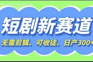 短剧新赛道快速搞钱项目，免剪辑、可收徒、日产300+