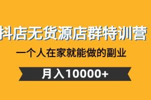 抖店无货源店群特训营：一个人在家就能做的副业，月入10000+