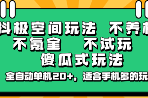 抖极空间玩法，不养机，不氪金，不试玩，傻瓜式玩法，全自动单机20+，适合手机多的玩