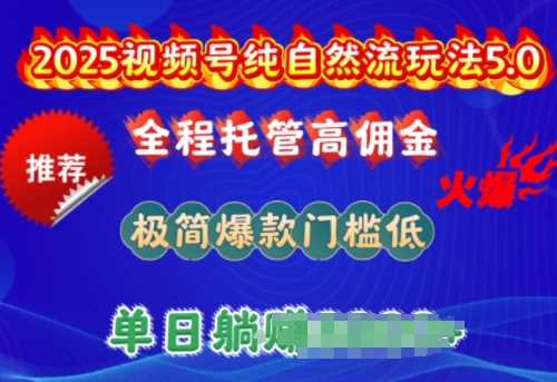 2025视频号纯自然流玩法5.0,全程托管高佣金,极简爆款门槛低,单日收益多张【揭秘】