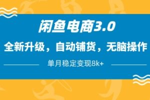 闲鱼电商3.0，全新升级，自动铺货，无脑操作，单月稳定变现8k+【揭秘】