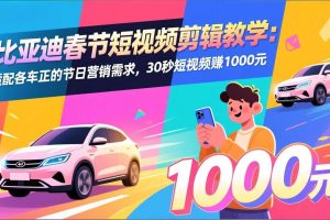 （17320期）比亚迪春节短视频剪辑教学：适配各车企的节日营销需求，30秒短视频赚1000元
