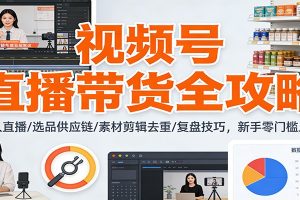视频号直播带货全攻略：无人直播/选品供应链/素材剪辑去重/复盘技巧，零门槛上手