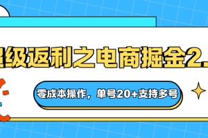 快递淘金系列；超级返利之电商掘金2.0，零成本操作，单号20+支持多号