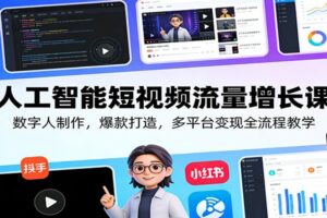 人工智能短视频流量增长课：数字人制作，爆款打造，多平台变现全流程教学