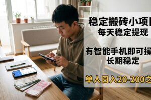 稳定搬砖小项目，每天稳定提现，有智能手机即可操作