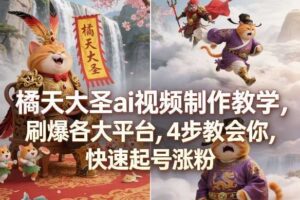 橘天大圣ai视频制作教学，刷爆各大平台，4步教会你，快速起号涨粉