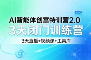 AI智能体创富特训营2.0,3天闭门训练营,3天直播+视频课+工具库