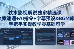 （18080期）秋水影视解说独家精选课：文案速通+AI指令+字幕预设+BGM库，手把手实操教学零基础可学