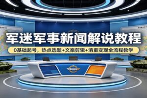 军迷军事新闻解说教程：0基础起号，热点选题+文案剪辑+消重变现全流程教学