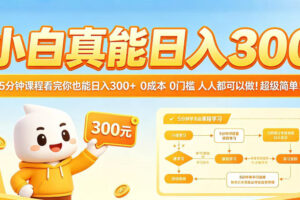 小白真能日入300！5分钟课程看完你也能日入300+，0成本0门槛，人人都可以做，超级简单！【揭秘】