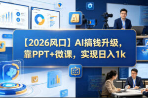 【2026风口】AI搞钱升级，靠PPT+微课，实现日入1k
