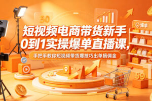 短视频电商带货新手0到1实操爆单直播课，手把手教你短视频带货爆技巧出单搞佣金