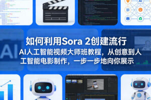 如何利用Sora 2创建流行AI人工智能视频大师班教程，从创意到人工智能电影制作，一步一步地向你展示