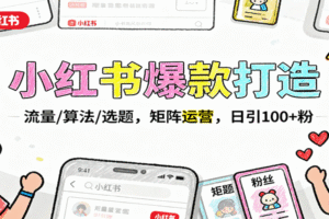 小红书爆款打造：流量/算法/选题，矩阵运营，日引100+粉