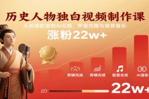 历史人物独白视频制作课，从剪辑配音到AI出图，声音克隆与背景音乐，涨粉22w+