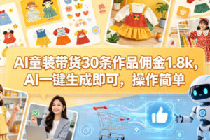 AI童装带货30条作品佣金1.8k，AI一键生成即可，操作简单