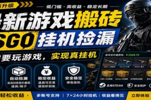 最新游戏搬砖CSGO纯挂机，真挂机月入1W+，五一小高峰上车可吃肉，手机即可操作